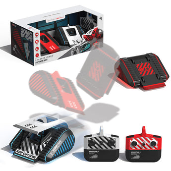 Sharper Image RC Battle Wedge Tanks: one red, one white, with black treads, and two matching remote controls.
