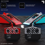 Sharper Image RC Battle Wedge Tanks: one red with glowing lights, one white with blue lights, and matching remotes.