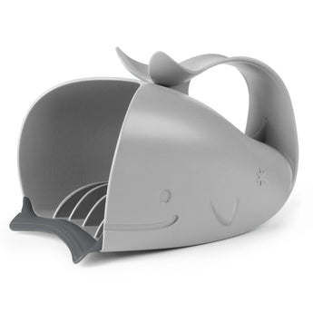 Gray whale-shaped Skip Hop Moby Waterfall Rinser with a soft rubber lip and easy-grip handle.
