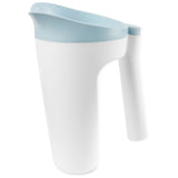 White and light blue Skip Hop Moby Waterfall Rinser with an ergonomic handle and soft rubber lip.
