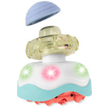 Skip Hop Stack & Crawl 4-in-1 Crab baby toy with glowing lights, a clear yellow top, and blue silicone shell.