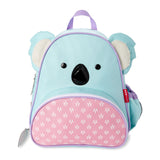 Skip Hop Zoo Koala toddler backpack: light blue with pink patterned front pocket, fuzzy ears, and purple accents.