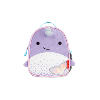 Skip Hop Zoolet Narwhal Mini Backpack in purple with a holographic horn and tail.