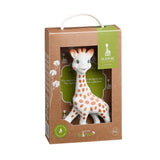 Sophie la girafe So'Pure natural rubber teething toy in a brown and white gift box.