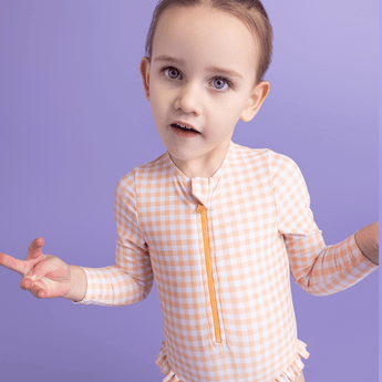 Swim Essentials Apricot Orange Girls Long Sleeve Swimsuit | Kids Swim - My Little Thieves