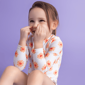 Swim Essentials Flower Hearts Girls Long Sleeve Swimsuit | Kids Swim - My Little Thieves