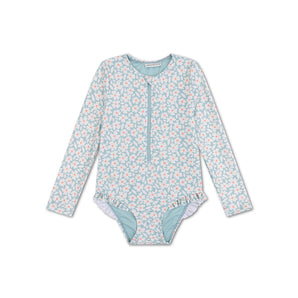 Swim Essentials Girls Green Florish Long Sleeve Swimsuit
