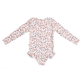 Swim Essentials Khaki Leopard Girls Long Sleeve Swimsuit | Kids Swimwear - My Little Thieves
