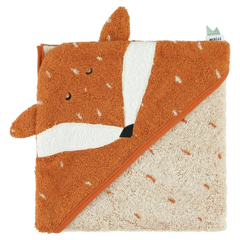 Trixie Kids Bathtime Hooded Towel 75x75cm | Organic Cotton Animal Design