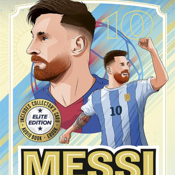 Book cover of 'Ultimate Football Heroes Messi' featuring illustrations of a football player and text.