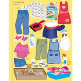 Usborne Sticker Dolly Dressing Pets activity book page with various clothes, pet accessories, and pet habitats.