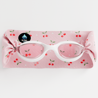 Waterplops White Junior Swimming Goggles Ultra Soft Band With Pink Cherries | Swim Accessories