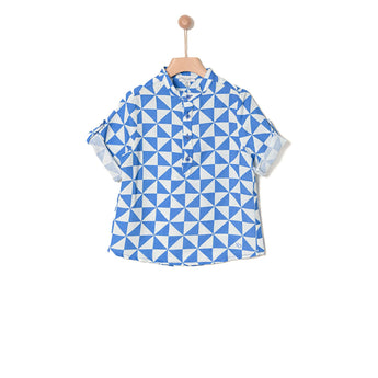 Yell Oh! Tunic & Bermuda In Linen & Cotton Triangles Blue Set Outfit | Sets Boy