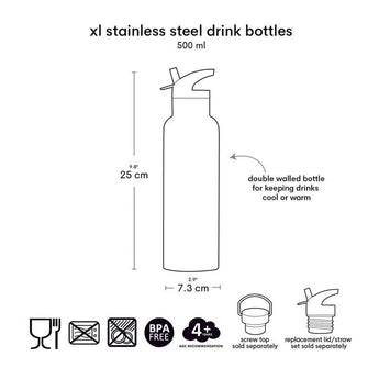 A Little Lovely Company Stainless Steel Water Bottle 500ml | Kids School Bottle - My Little Thieves