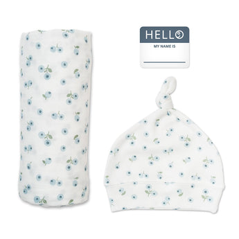 Bamboo Hat & Swaddle Blanket - Blueberries - My Little Thieves