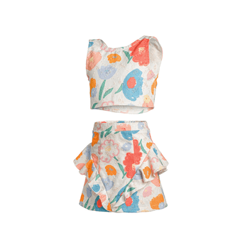 Embroidered Multicolored Flower Top & Skirt Jean Embroidery Set - My Little Thieves