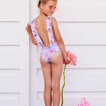 Girls' Romantic One Piece Pleated Swimwear - My Little Thieves