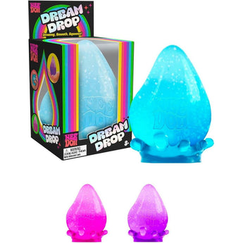Blue NeeDoh Dream Drop squishy fidget toy, teardrop shape with glitter, on a wavy base.