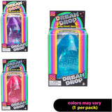 Blue NEE DOH Dream Drop squishy fidget toy in clear packaging with rainbow design.