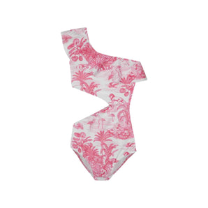 Marie Raxevsky Jungle Pink Girls One Shoulder Swimwear