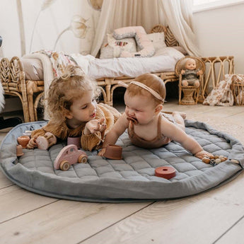 Organic Soft Baby Play Mat and Storage Bag – Dusty Blue - My Little Thieves