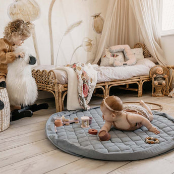 Organic Soft Baby Play Mat and Storage Bag – Dusty Blue - My Little Thieves