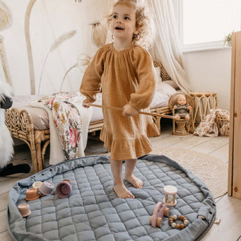 Organic Soft Baby Play Mat and Storage Bag – Dusty Blue - My Little Thieves