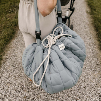 Organic Soft Baby Play Mat and Storage Bag – Dusty Blue - My Little Thieves