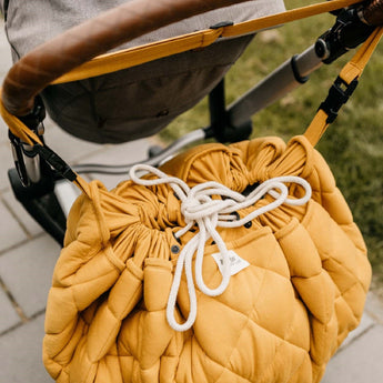 Organic Soft Baby Play Mat and Storage Bag – Mustard Chai Tea - My Little Thieves