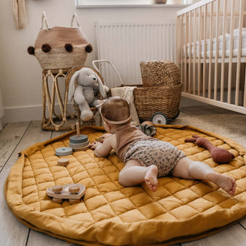 Organic Soft Baby Play Mat and Storage Bag – Mustard Chai Tea - My Little Thieves