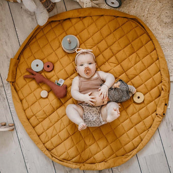 Organic Soft Baby Play Mat and Storage Bag – Mustard Chai Tea - My Little Thieves