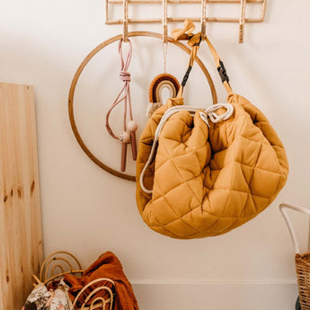 Organic Soft Baby Play Mat and Storage Bag – Mustard Chai Tea - My Little Thieves