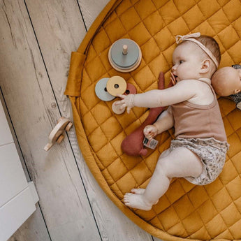 Organic Soft Baby Play Mat and Storage Bag – Mustard Chai Tea - My Little Thieves