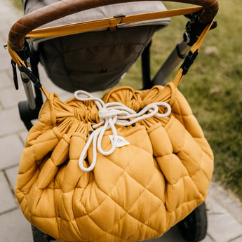 Organic Soft Baby Play Mat and Storage Bag – Mustard Chai Tea - My Little Thieves