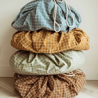 Organic Toy Storage Bag – Grid Blue - My Little Thieves