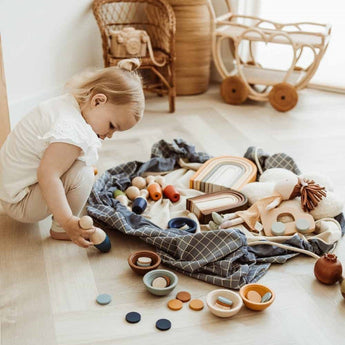 Organic Toy Storage Bag – Grid Blue - My Little Thieves