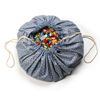 Organic Toy Storage Bag – Grid Blue - My Little Thieves