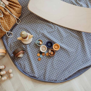 Organic Toy Storage Bag – Grid Blue - My Little Thieves