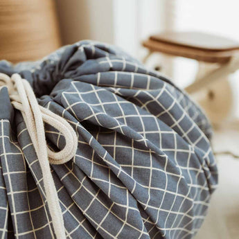 Organic Toy Storage Bag – Grid Blue - My Little Thieves