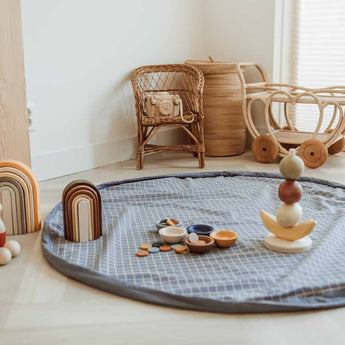 Organic Toy Storage Bag – Grid Blue - My Little Thieves