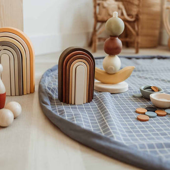 Organic Toy Storage Bag – Grid Blue - My Little Thieves