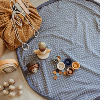 Organic Toy Storage Bag – Grid Blue - My Little Thieves