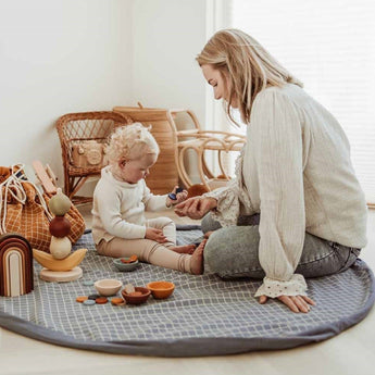 Organic Toy Storage Bag – Grid Blue - My Little Thieves