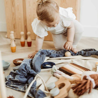 Organic Toy Storage Bag – Grid Blue - My Little Thieves