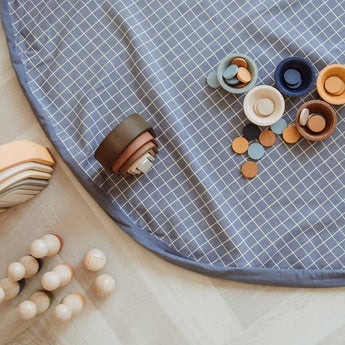 Organic Toy Storage Bag – Grid Blue - My Little Thieves