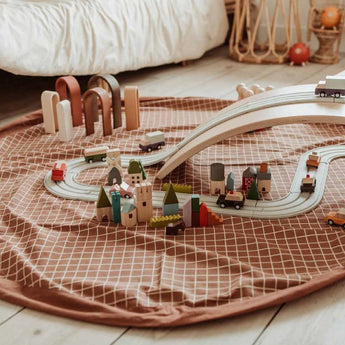 Organic Toy Storage Bag – Grid Brown - My Little Thieves