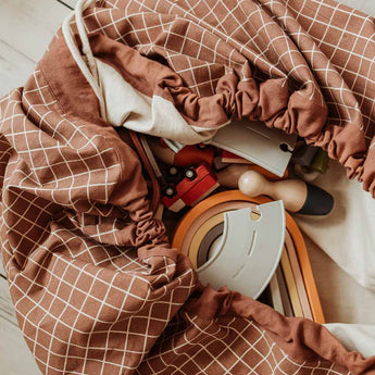Organic Toy Storage Bag – Grid Brown - My Little Thieves
