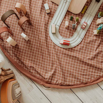 Organic Toy Storage Bag – Grid Brown - My Little Thieves