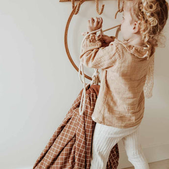 Organic Toy Storage Bag – Grid Brown - My Little Thieves