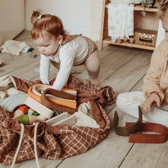 Organic Toy Storage Bag – Grid Brown - My Little Thieves